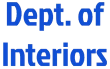 Blue text reading “Dept. of Interiors” on a white background
