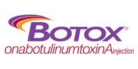 Botox logo with a purple and orange swirl, and the words