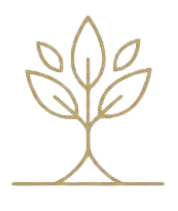 Gold minimalist tree icon with five leaves on a white background