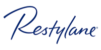 The dark blue, cursive logo for the dermal filler brand Restylane.