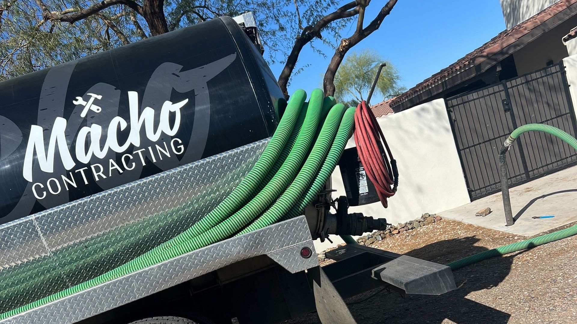 A black tank truck with 