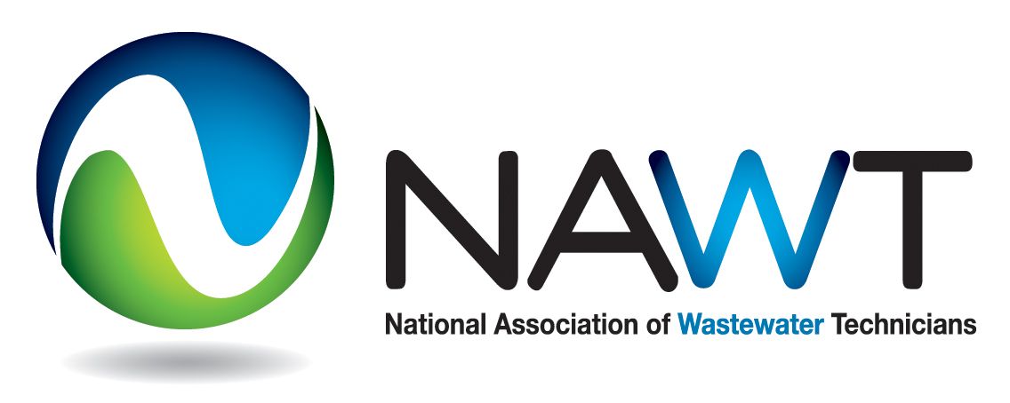 Logo for National Association of Wastewater Technicians (NAWT): a blue and green swirl in a sphere next to the letters