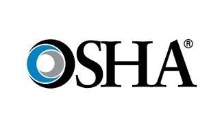 OSHA logo: black letters spelling OSHA beside a blue and gray circular design.