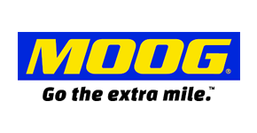 MOOG logo with yellow text on a blue background, tagline: Go the extra mile.