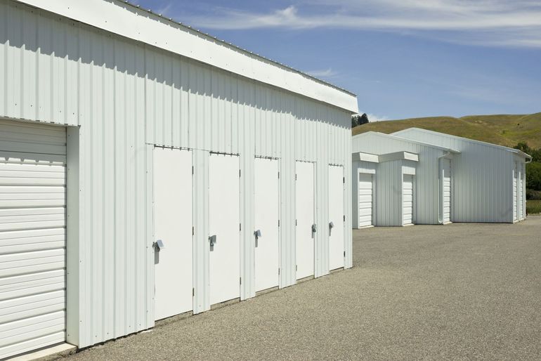 White metal storage units.