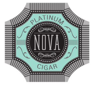 A logo for platinum nova cigars with a blue background