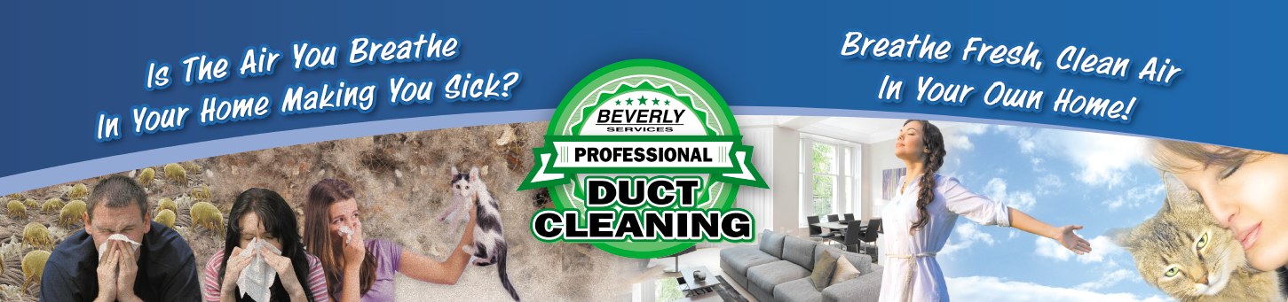 Banner ad for duct cleaning with people sneezing and a woman enjoying fresh air.