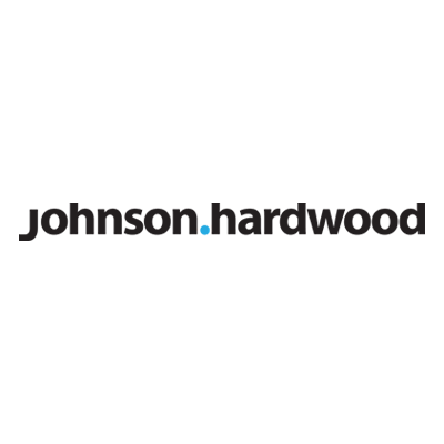 Johnson Hardwood logo in black text, with a blue dot between 