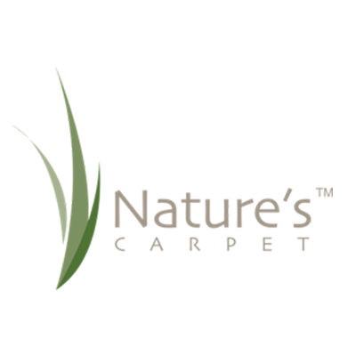 Logo for Nature's Carpet, featuring green grass blades and the company name in gray text.