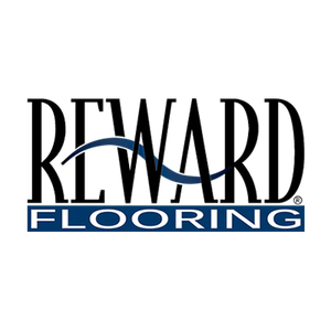 Reward Flooring logo: Black text with a blue wave and blue 