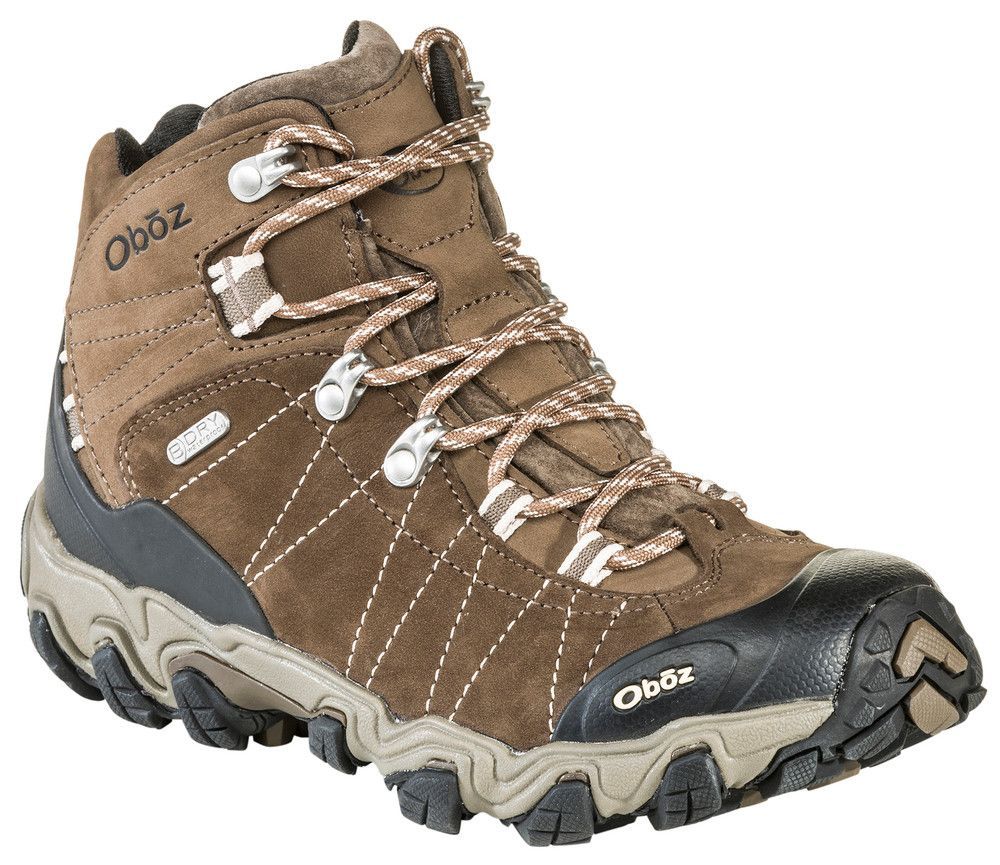 A pair of brown hiking boots made by oboz