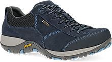 A pair of blue hiking shoes on a white background.