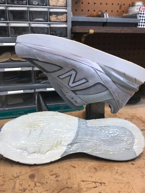 gray new balance with removed sole