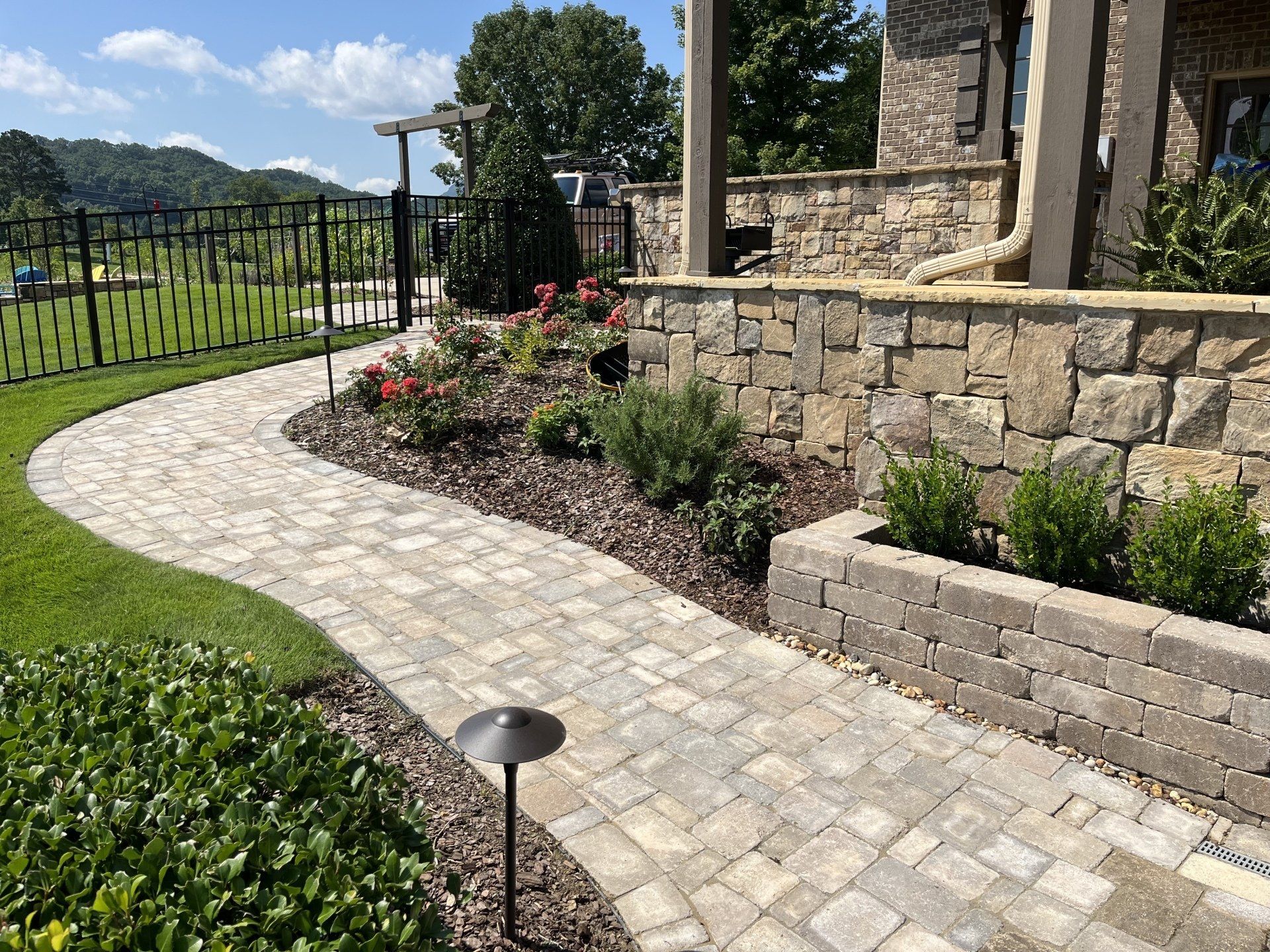 Walkway and retaining wall