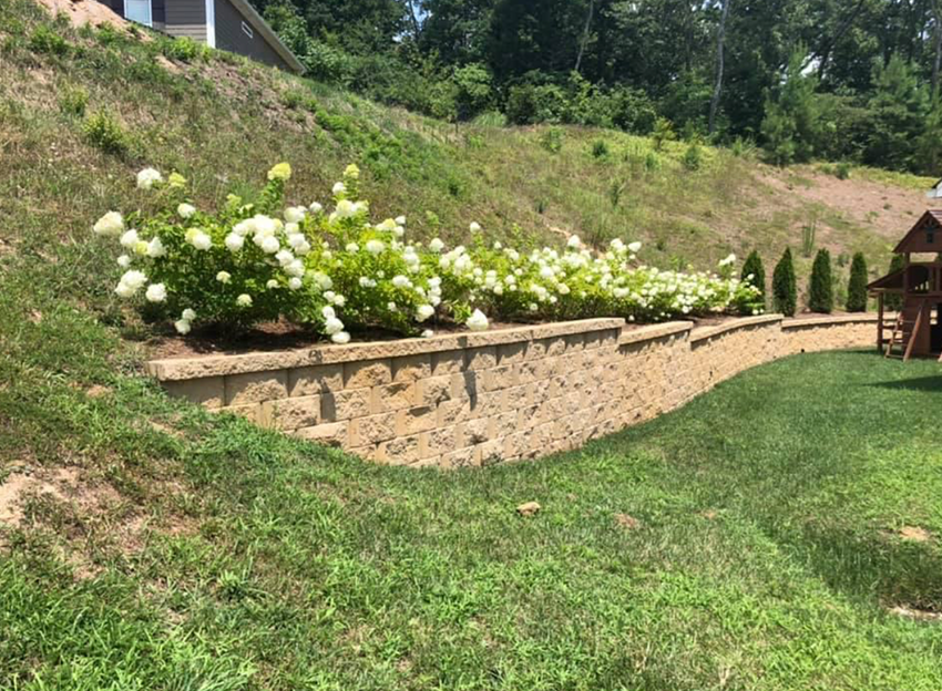 Retaining wall and landscaping