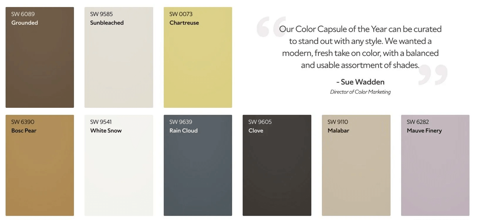 Pastel quote graphic with seven neutral color swatches and a white inspirational text block on the right