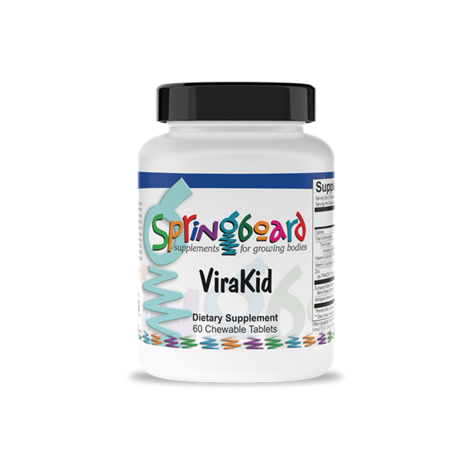 ViraKid - Bottle of Springboard ViraKid dietary supplements; 60 chewable tablets.