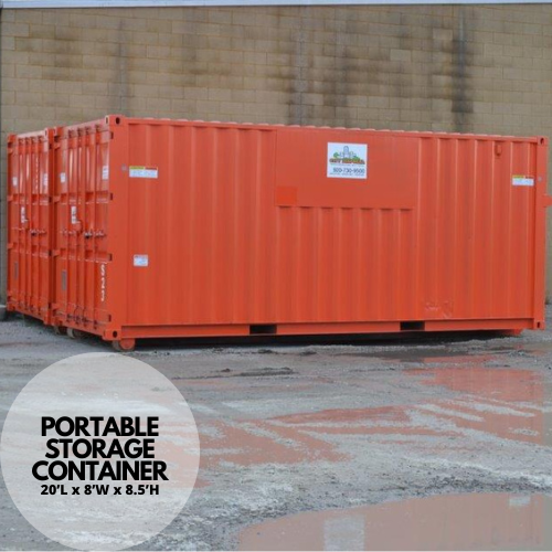 A large orange dumpster with the letter c on it