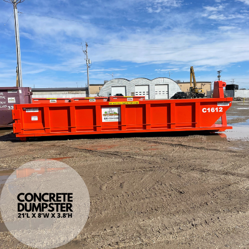 A large orange dumpster with the letter c on it