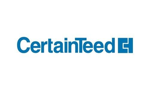 CertainTeed logo in blue text, with a blue square and white outline to the right.