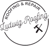 A circular logo with the text "Ludwig Roofing" in script and "ROOFING & REPAIR" at the top, featuring a hammer icon.