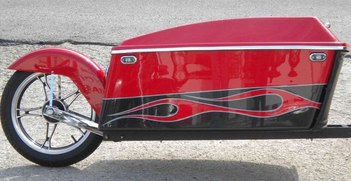 Custom red flame motorcycle trailer