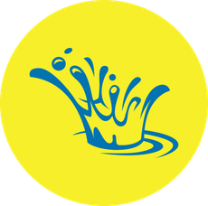 Blue water splash on a yellow circular background