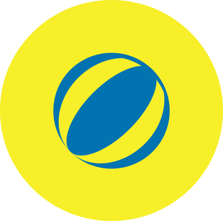 Yellow circle with blue abstract sphere logo