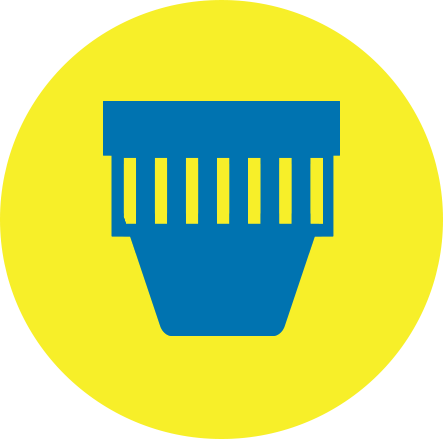 Blue cartridge icon on a yellow circle background