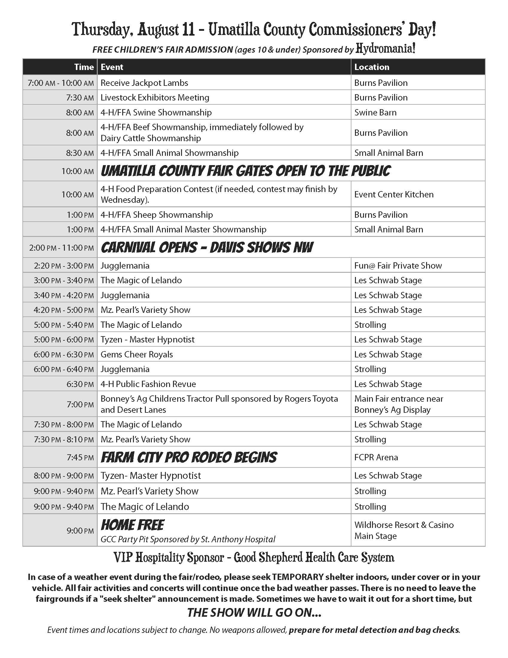 Umatilla County Fair Schedule| Hermiston, OR UCF
