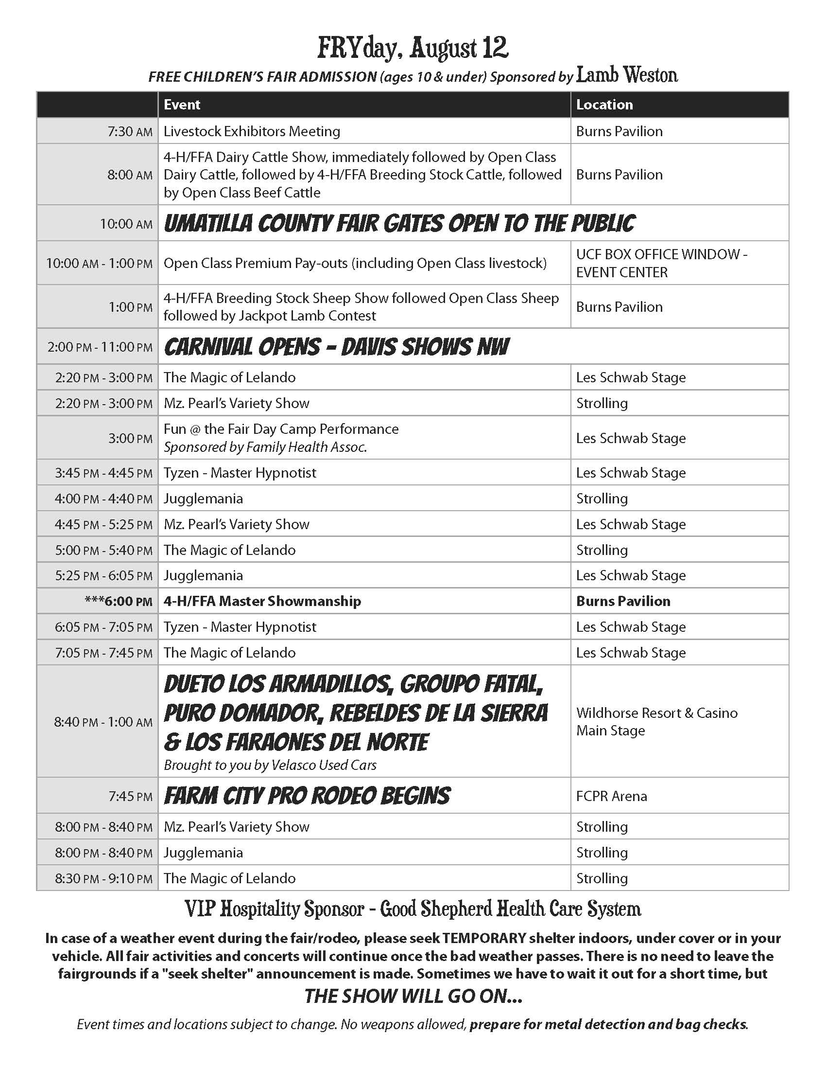 Umatilla County Fair Schedule Hermiston, OR UCF