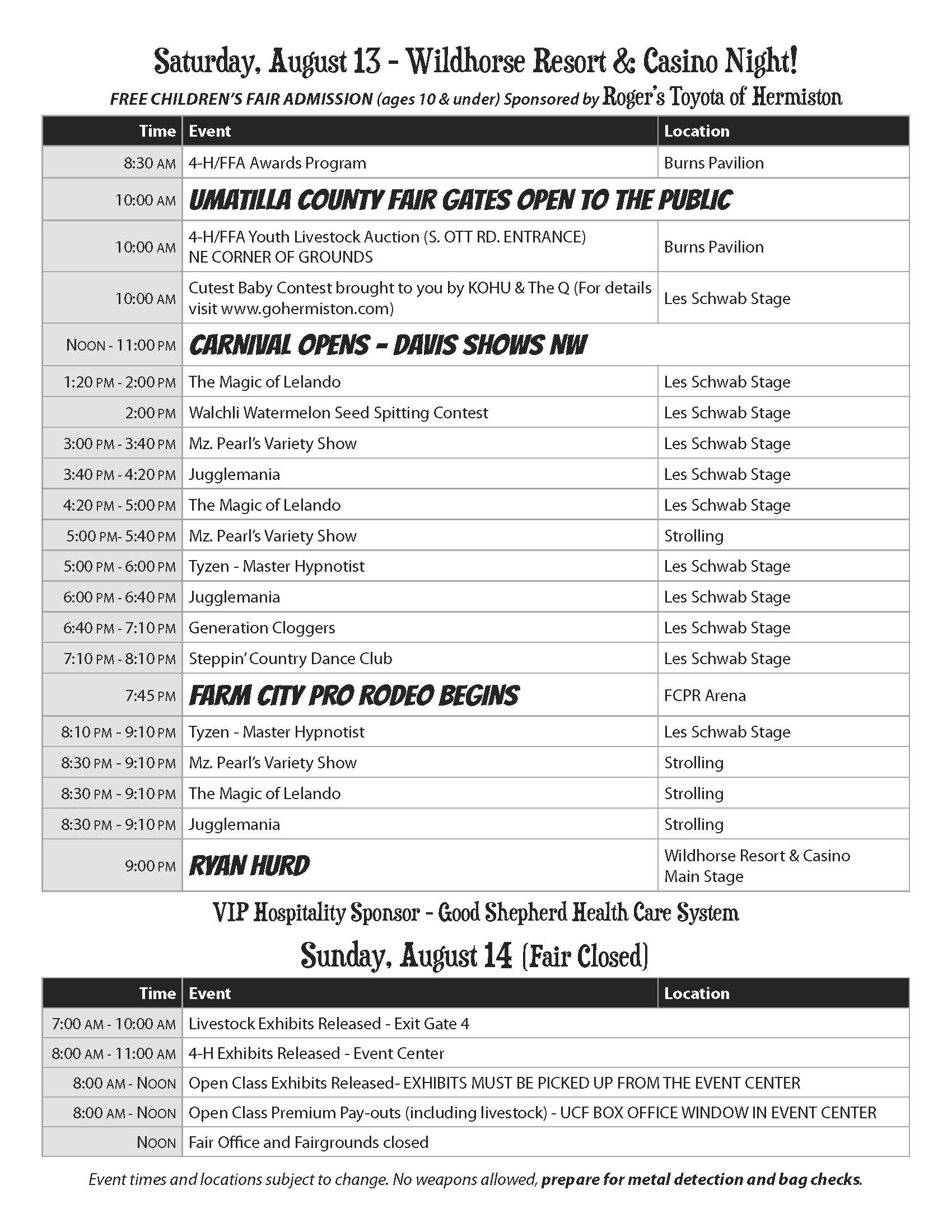 Umatilla County Fair Schedule Hermiston, OR UCF