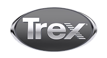 Trex logo in white on a dark gray oval background