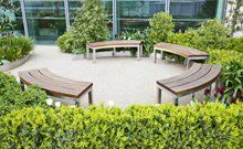 Commercial landscaping and outdoor bench
