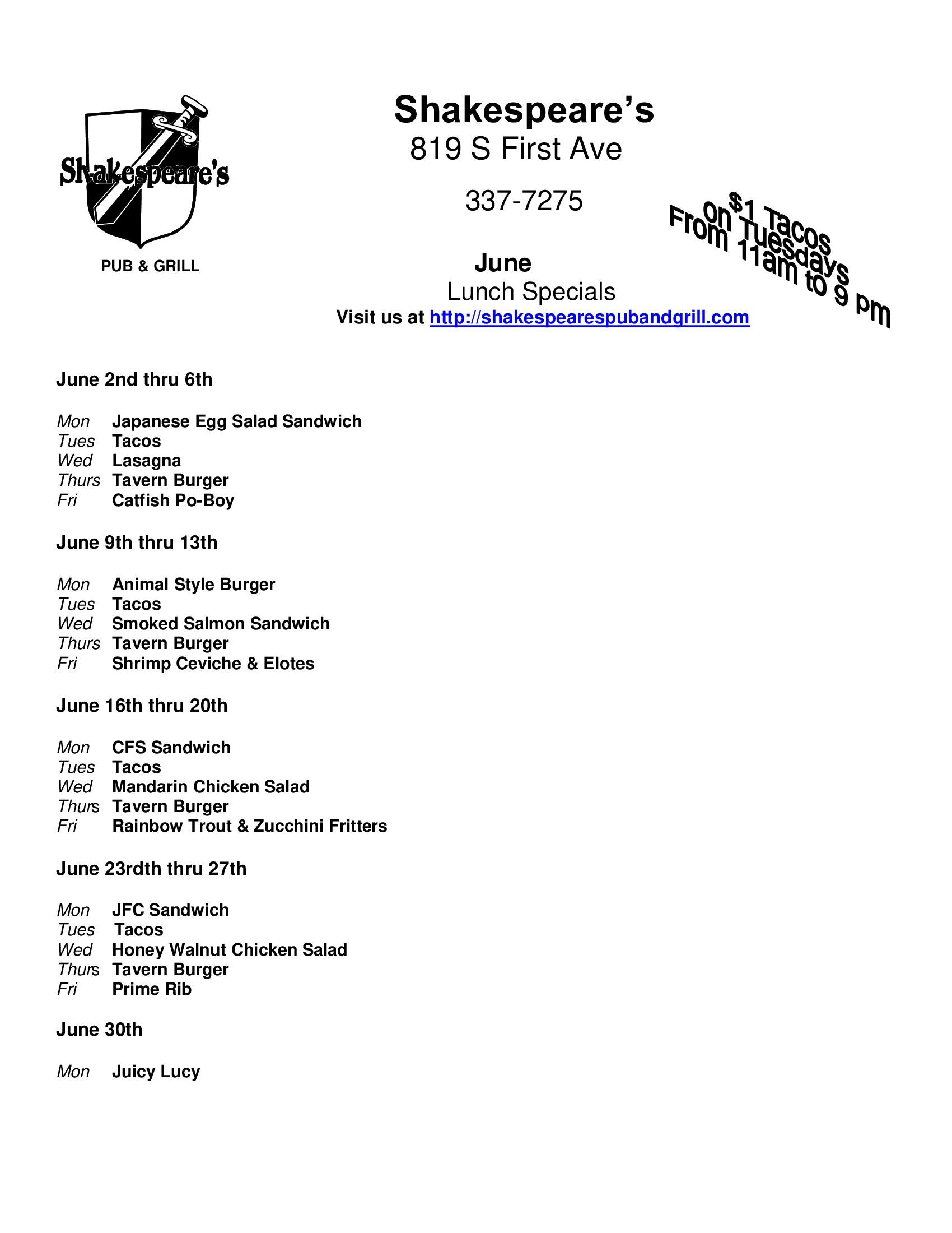 June Lunch Specials