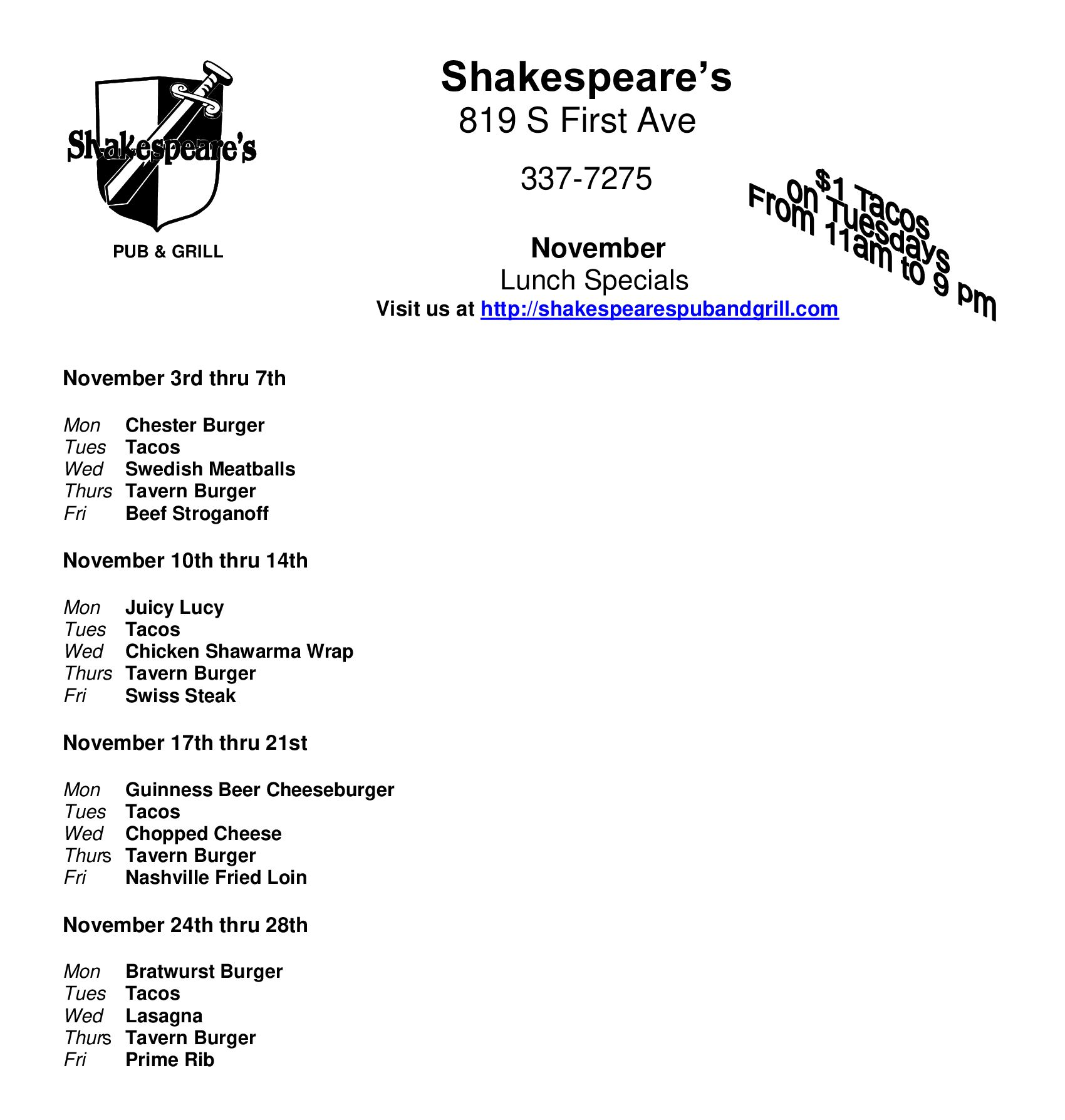 November Lunch Specials