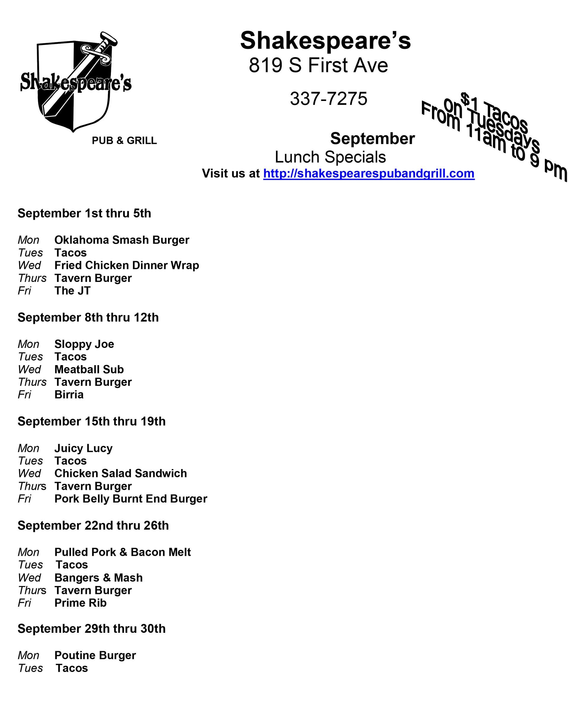 September Lunch Specials