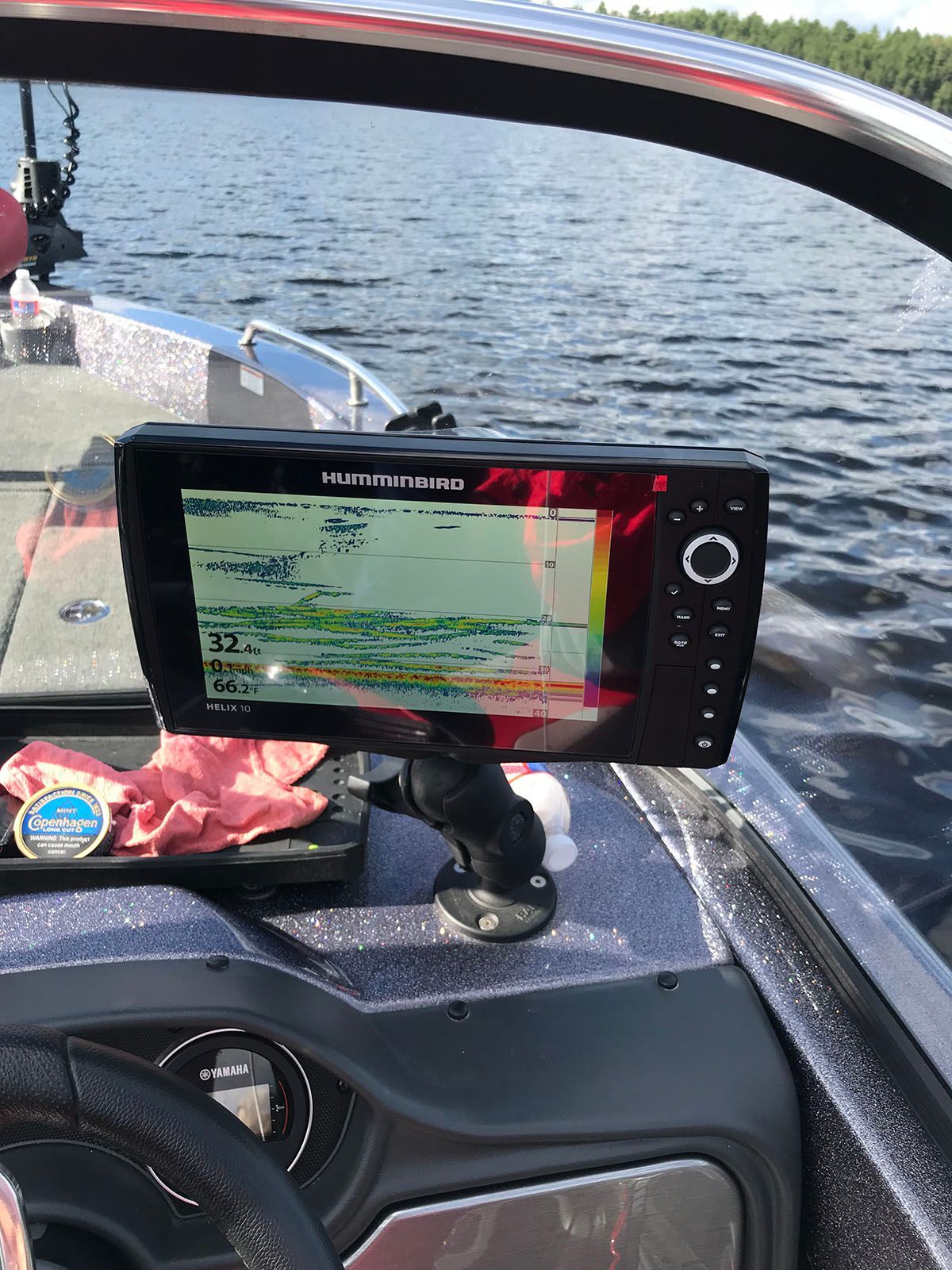 A boat with a fish finder gadget installed