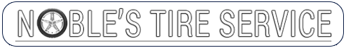 Noble&rsquo;s Tire Service logo in black and gray, with a tire inside the letter O.
