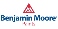 Benjamin Moore Paints logo: red triangle over the brand name in blue text.