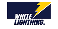 White Lightning logo with a yellow lightning bolt on a dark blue rectangle.