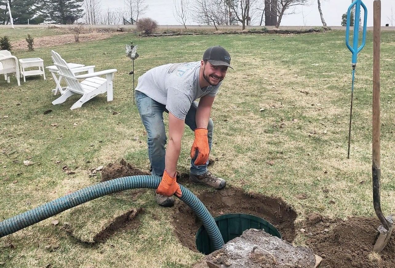 Hans, owner of Taplin Septic in Vermont, pumps a septic system during a system inspection
