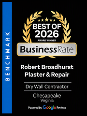 BusinessRate Best of 2026 award for Robert Broadhurst Plaster & Repair, Chesapeake, Virginia