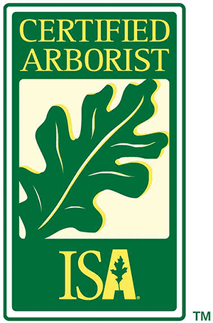 ISA Certified Arborist logo: a green rectangular emblem with a leaf graphic and the text CERTIFIED ARBORIST ISA.