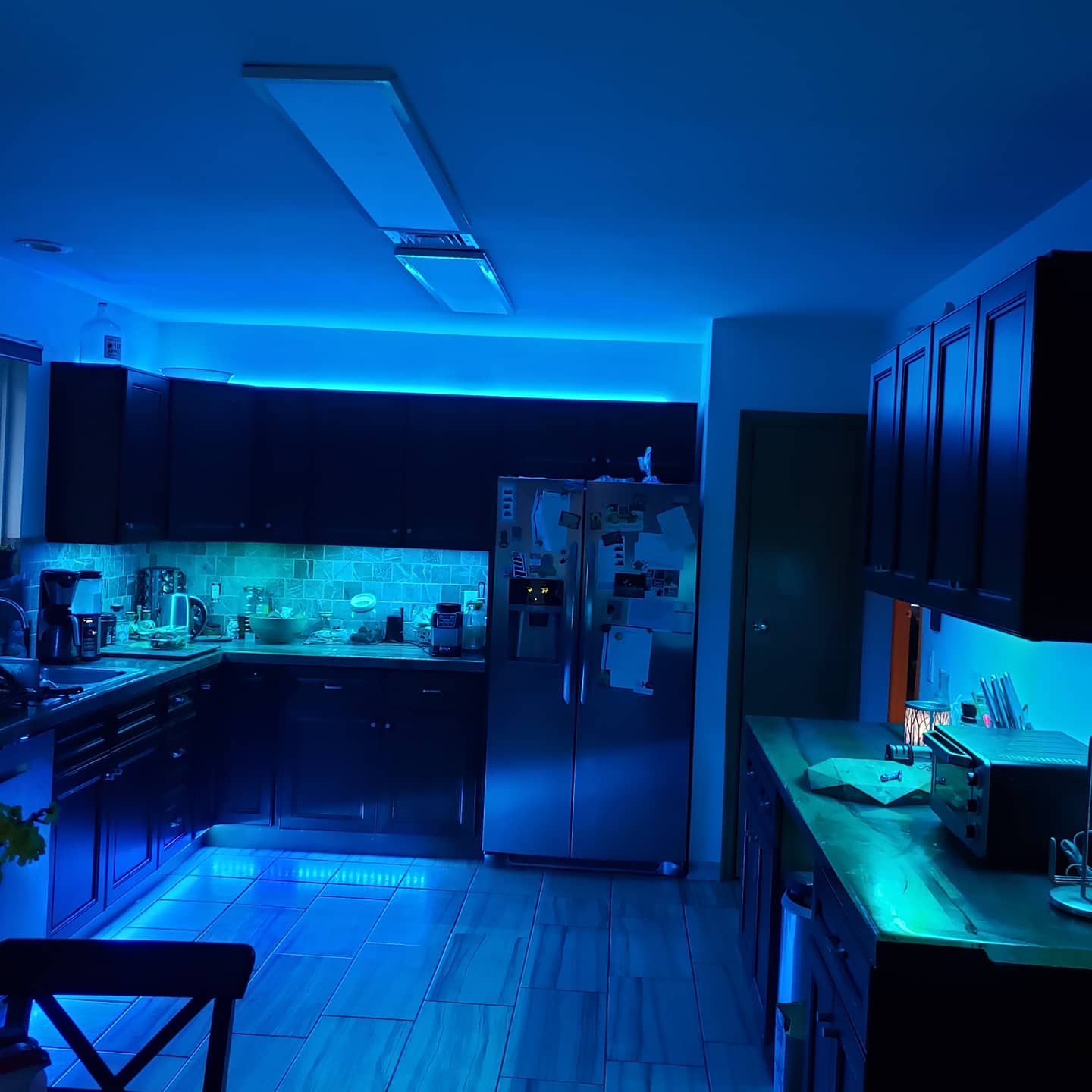 Kitchen with blue lights