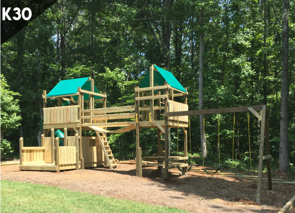 A wooden playground with the number k30 on the bottom