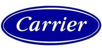 Carrier logo in white script on a blue oval background