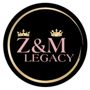 Black-and-gold circular logo with crowns and pink text “Z&M LEGACY”