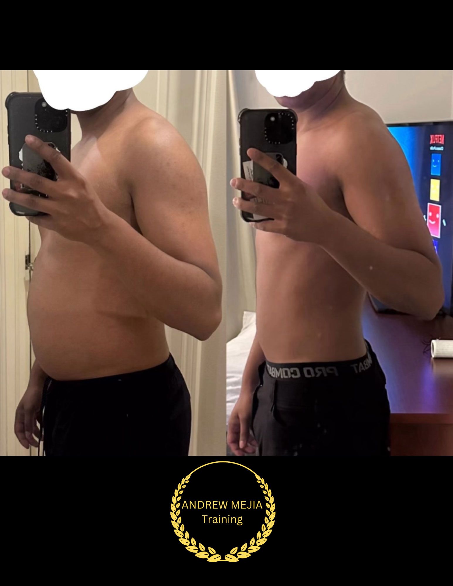 Two side-view photos of a person. Before and after weight loss. Showing the body’s transformation.