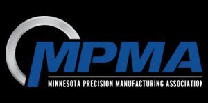 MPMA logo with blue letters and a silver crescent, Minnesota Precision Manufacturing Association text underneath